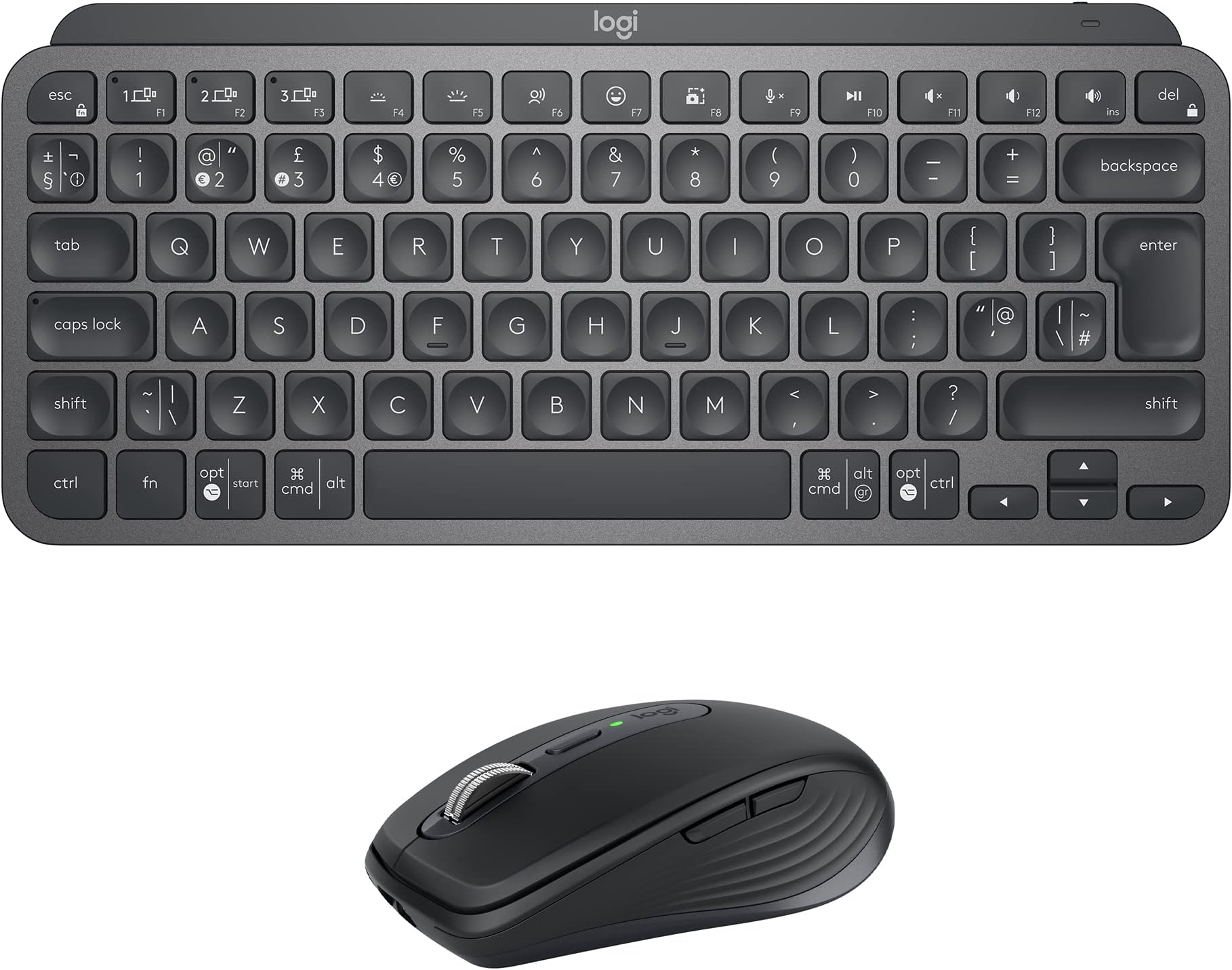 Logitech MX Keys Mini Wireless Illuminated Keyboard + MX Anywhere 3 Mouse Combo for Windows, Bluetooth Keyboard & Performance Wireless, Ergonomic, 4000DPI Sensor Mouse, USB-C, Bluetooth Grey UK QWERTY