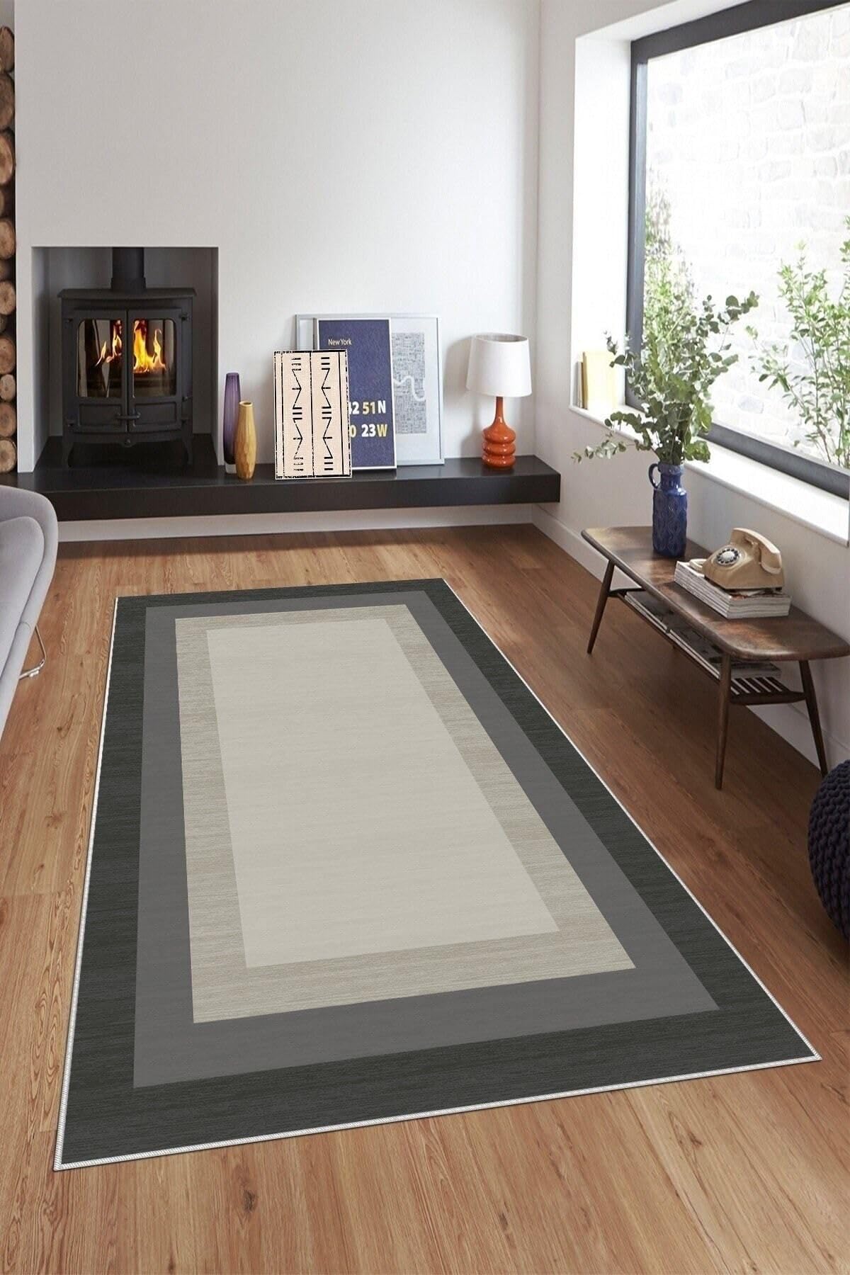Pelangi Gri Çerçeve Renk Geçişli Yıkanabilir Kaymaz Taban Leke Tutmaz Modern Salon Halısı Ve Yolluk, Bej-Gri 100 x 200, 135803910020005
