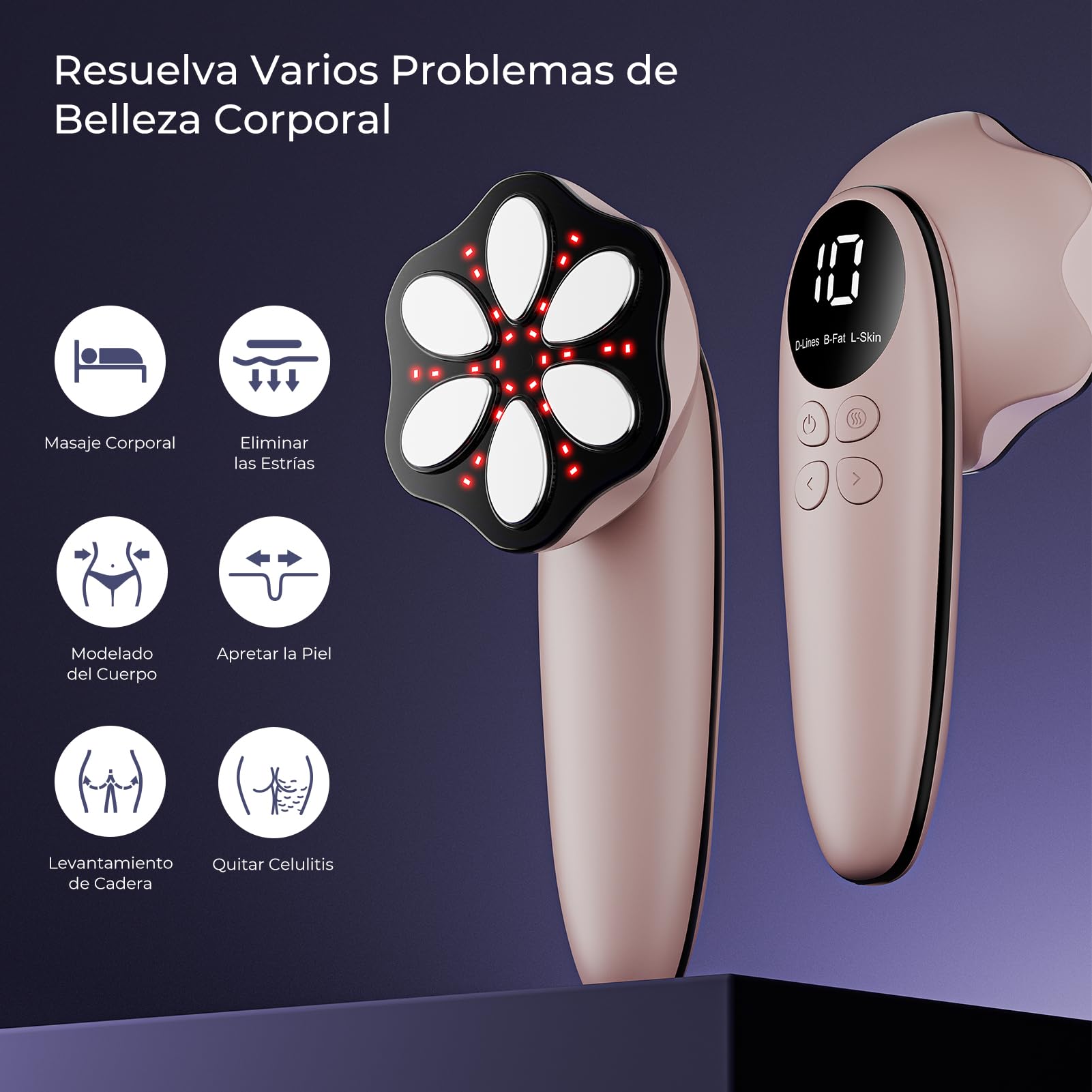Masajeador Anticelulítico Profesional, Masajeador Celulítico Eléctrico para Mujeres y Hombres para Ievantar, Tensar y Masajear la Piel (Oro Rosa)