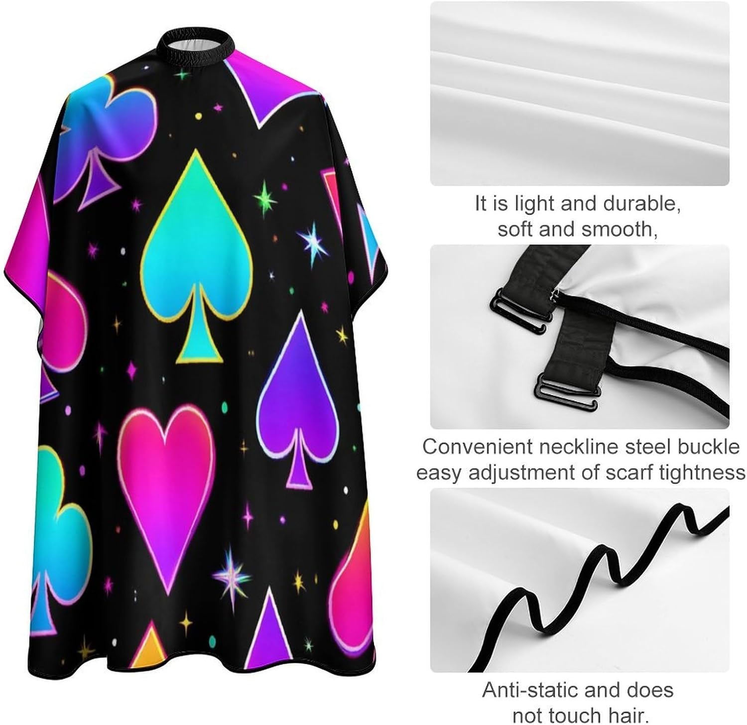Fashion Salon Barber Cape Professional Hair Cutting Cape with Adjustable Snap Closure Trippy Neon Magic Playing Card