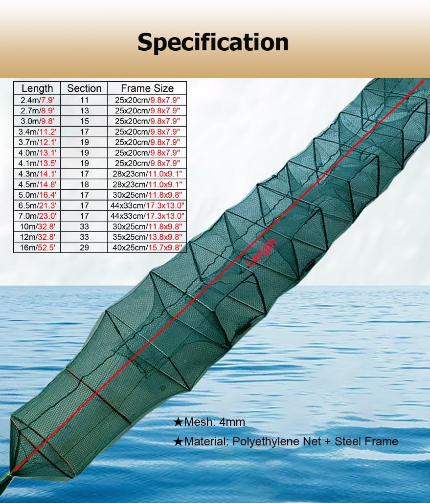 2 trampas de Cebo for camarones y cangrejos de 7,9 a 52,5 pies de Largo, trampas for Peces, Red de Pesca, Captura automáticamente más Peces fácilmente
