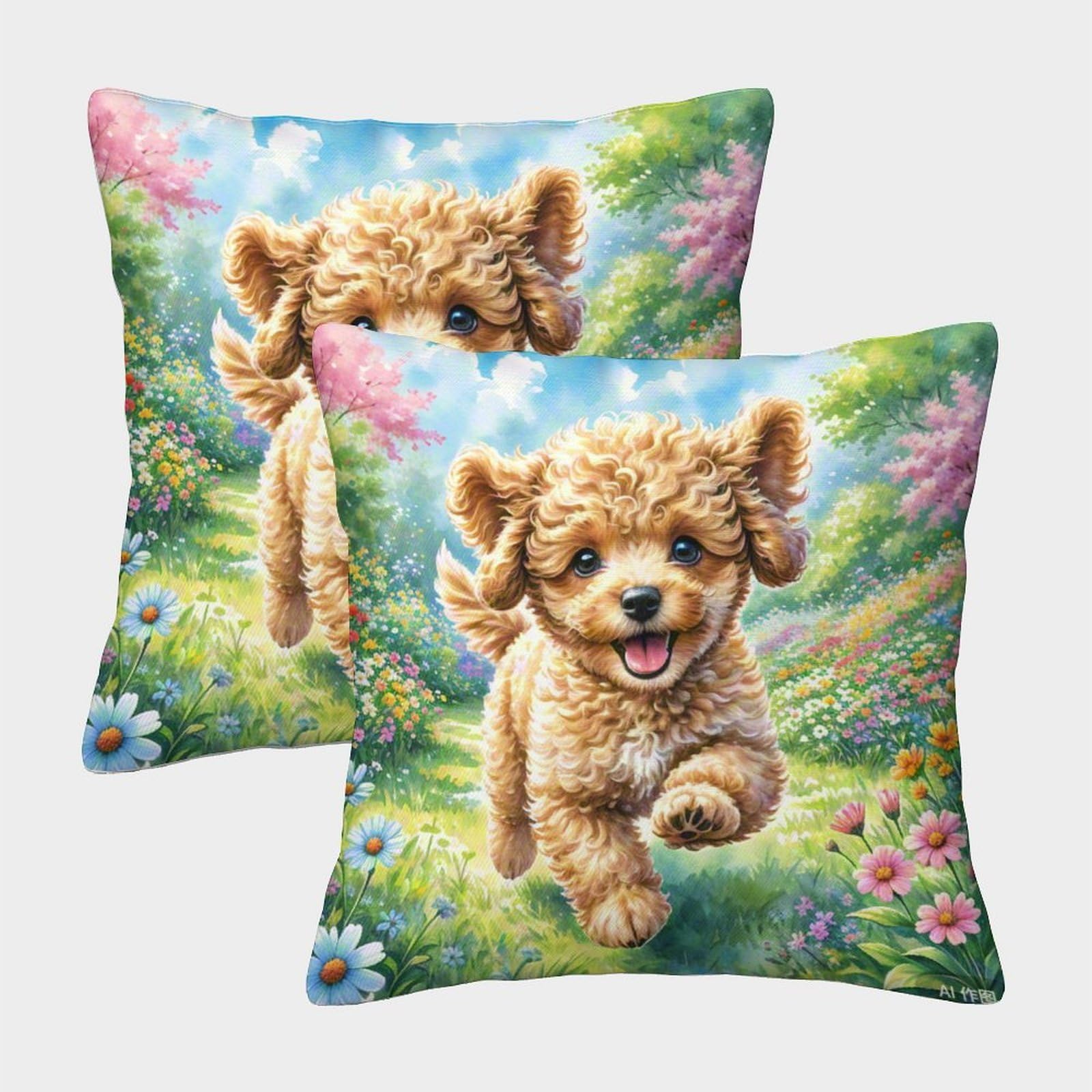 HLXZMCVBT Miniature Poodle Short Plush Interesting Throw Pillow Ornaments Set of 2 for 40x40cm