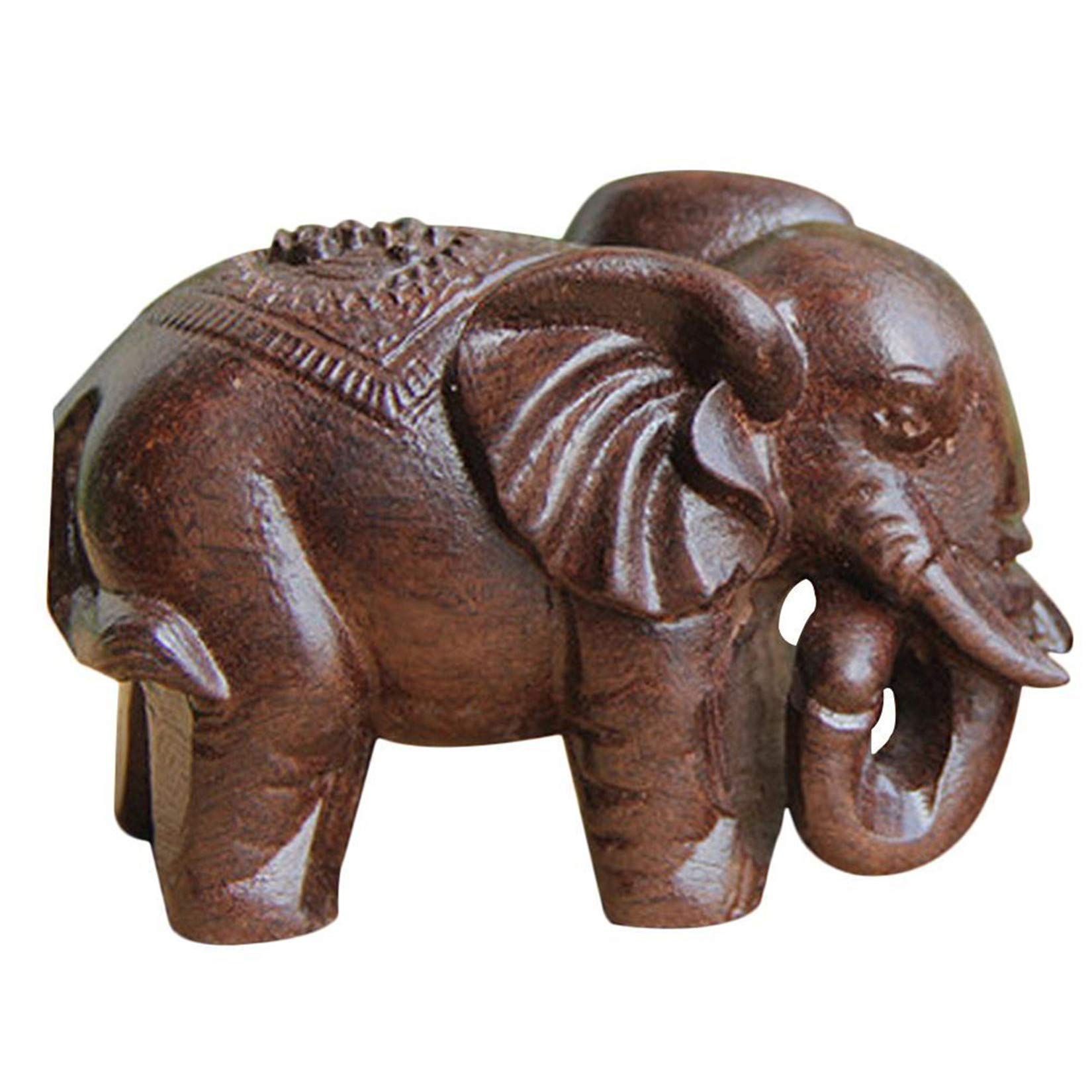 Yodooltly Black Lucky Elephant Statue- 2 Pcs Natural Wooden Wealth Elephant Sculpture Fengshui Figurines Mini Ornament Handmade Carved Gift Crafts For Office Home Decoration