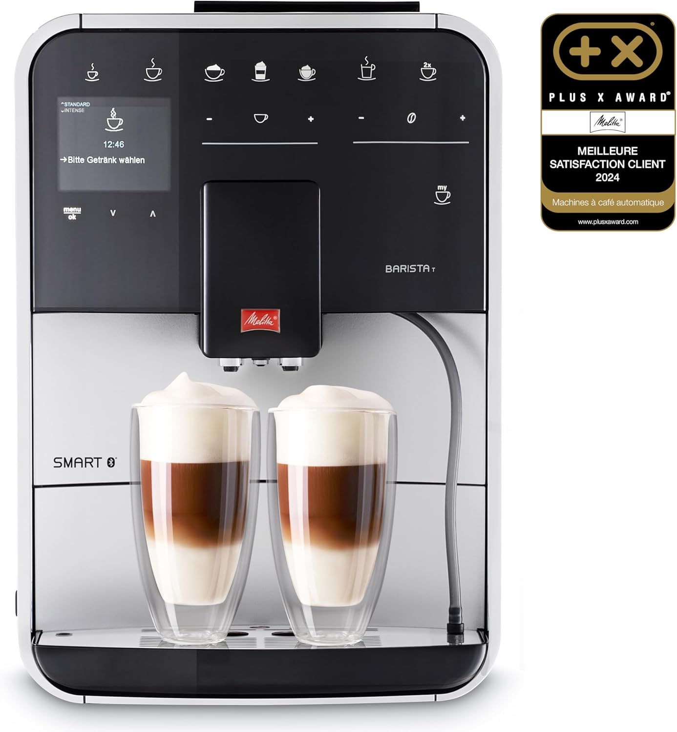 Melitta Barista T Smart Argent, Machine à Café à Grains avec Broyeur et Système One Touch, Mode 1 à 2 Tasses, Cafetière Connectée, Écran Couleur TFT, F831-101 Argent Unique