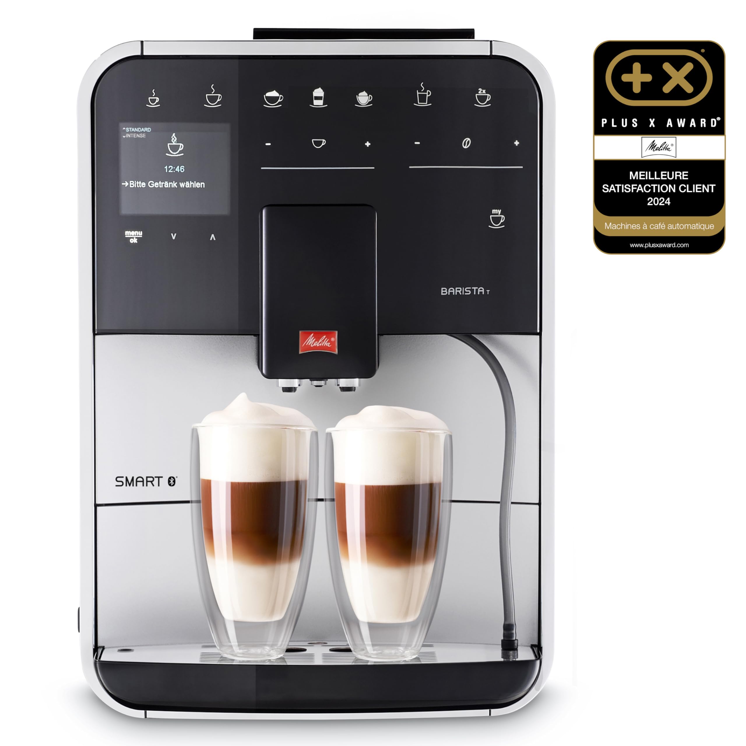 Melitta Barista T Smart Argent, Machine à Café à Grains avec Broyeur et Système One Touch, Mode 1 à 2 Tasses, Cafetière Connectée, Écran Couleur TFT, F831-101 Argent Unique