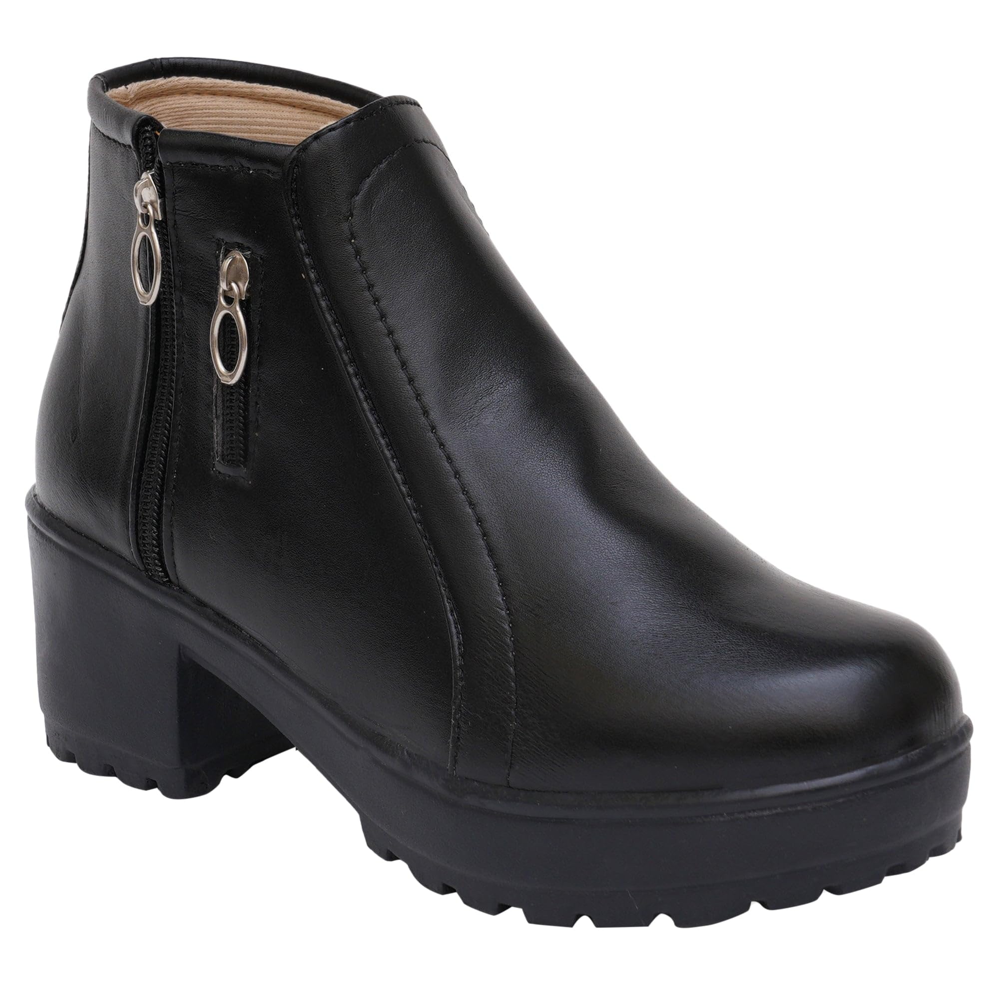 XE Looks 100% Vegan Leather Women's Black Ankle Boots | Zipper Closure with Block Heel | Comfortable & Durable Faux Leather Boots For Girls & Women 4