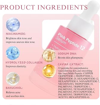 PDRN Pink Peptide Serum, Korean Skincare with Niacinamide & Collagen, 30ml | 12 peptides and bakuchiol support hydration, a radiant glow and smoother, firmer-looking skin with a more even-looking tone
