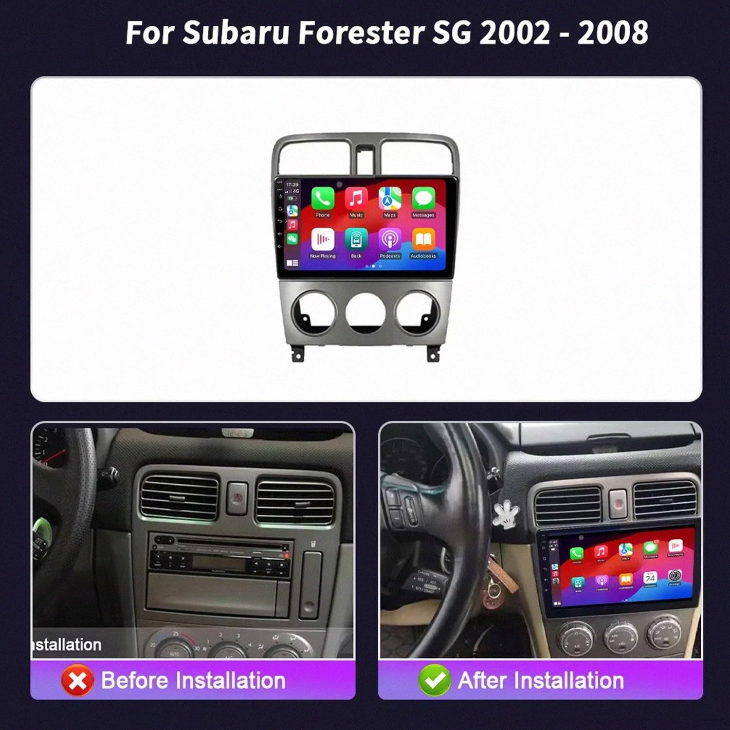Ekran Apple Car Play, Ekran Android Auto dla Volkswagen VW Golf 4 IV LHD 2002-2008 Odtwarzacz Wideo Car Play Mirror Link, Siri/Airplay/Aux/Radio, Odtwarzacz Bluetooth, 8 Rdzeń 4G+64G