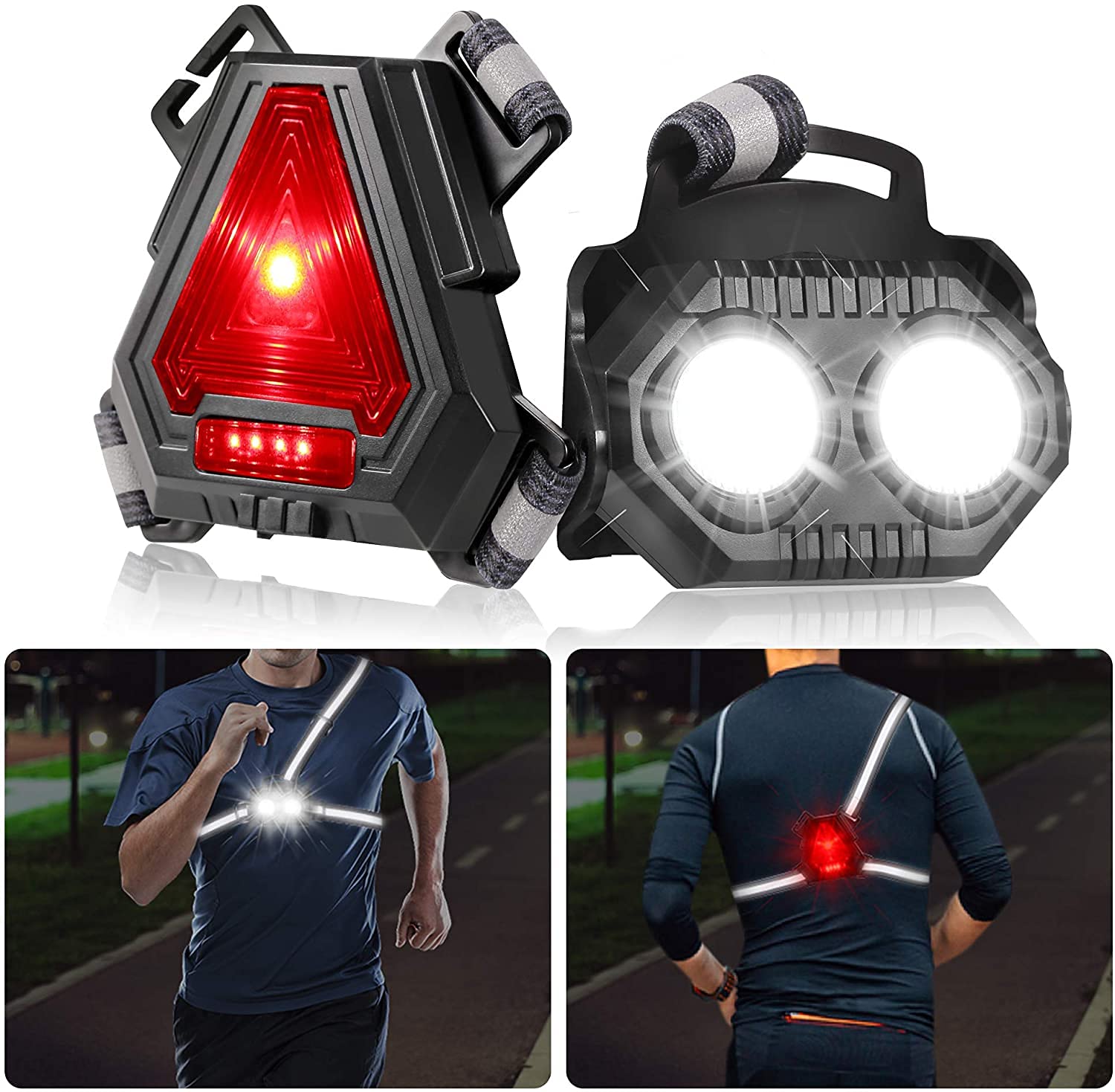 B-right Running Lights for Runners, LED Chest Light USB Rechargeable Running Torch Light 90° Adjustable Beam 360 Degree Reflective Band Running Lights for Joggers Running Outdoor Adventure