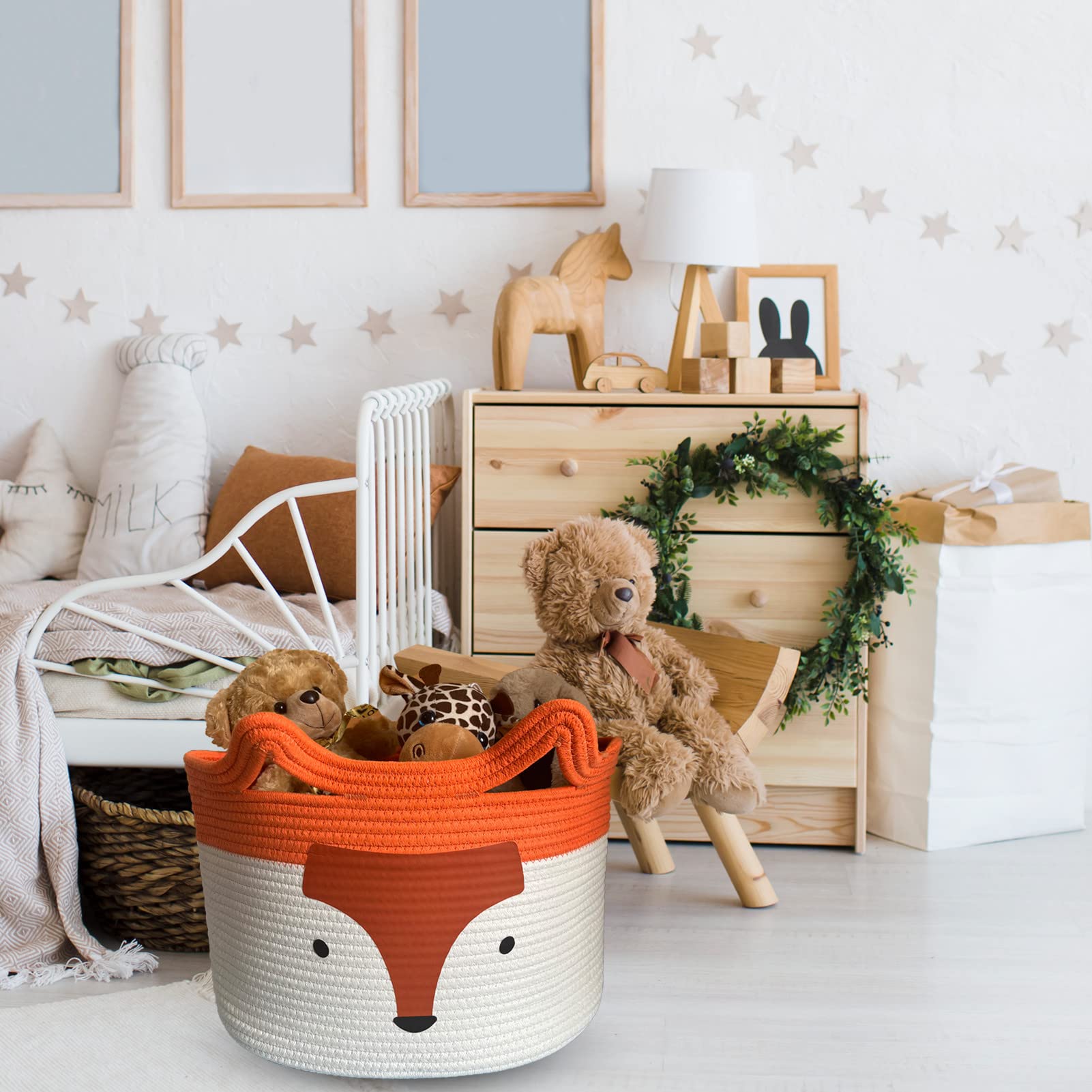 Paniers De Rangement BéBé, Coton Panier A Linge, Rangement Jouet Enfant, Joli Panier à Linge Pour Enfants Et BéBéS, Panier De Rangement Pour Jouets Renard (40 cm × 28 cm)