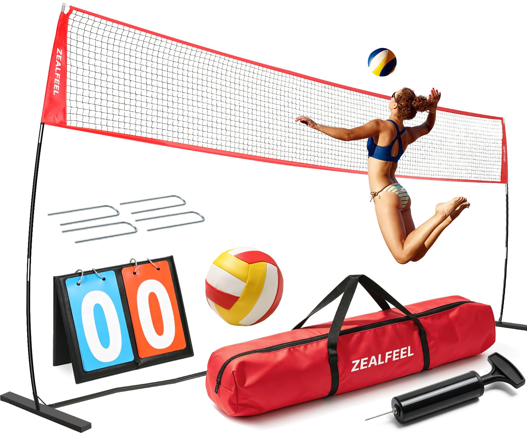 ZEALFEEL Volleyball Net Set, 20ft Height Adjustable Volleyball Training Net