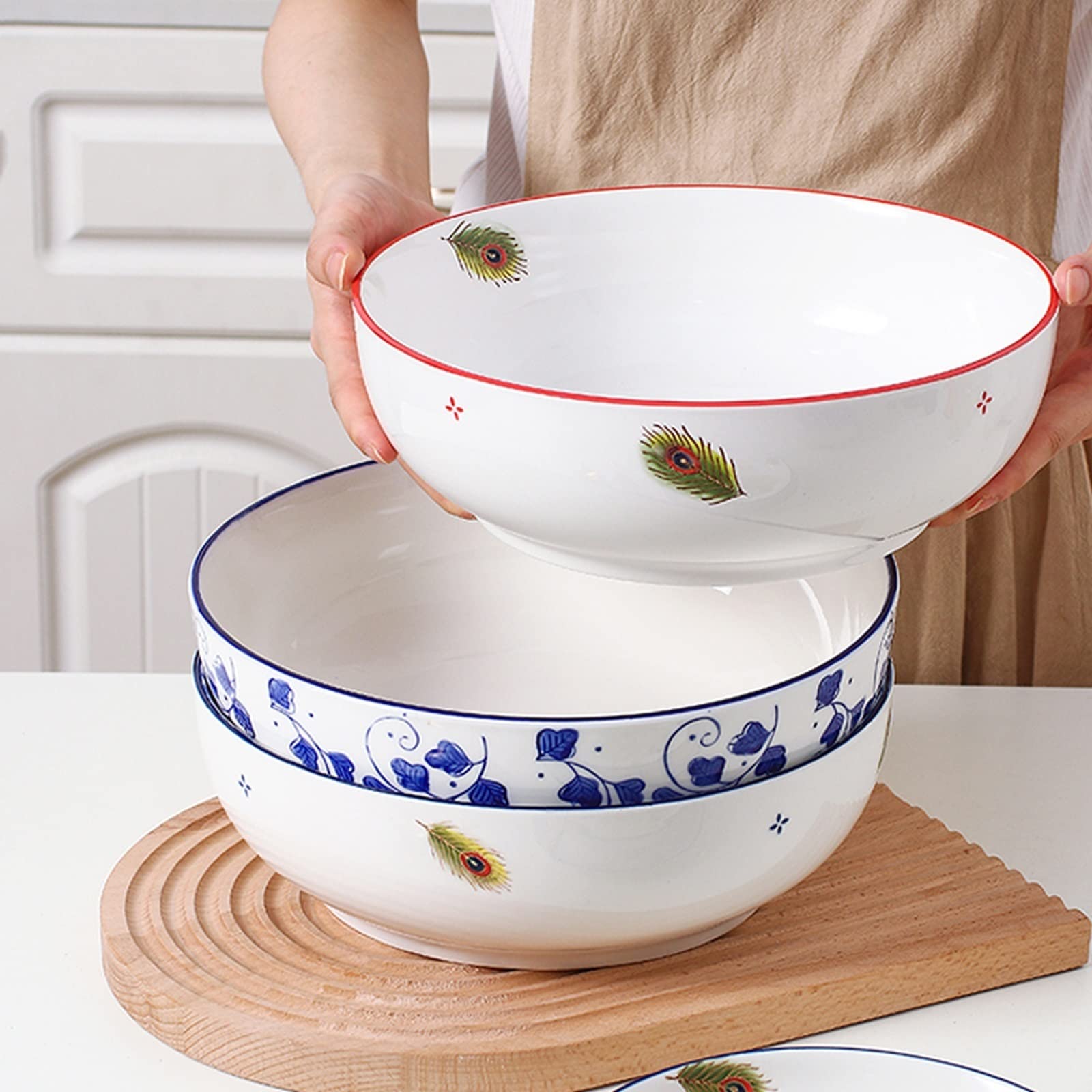 Salaterka miska do makaronu miski kuchenne, miski na ziarna, zupa zbożowa owsianka zestaw ceramicznych misek deserowych, miski do sałatek stołowych, miski deserowe zupy i miski do sałatek (kolor: 1)