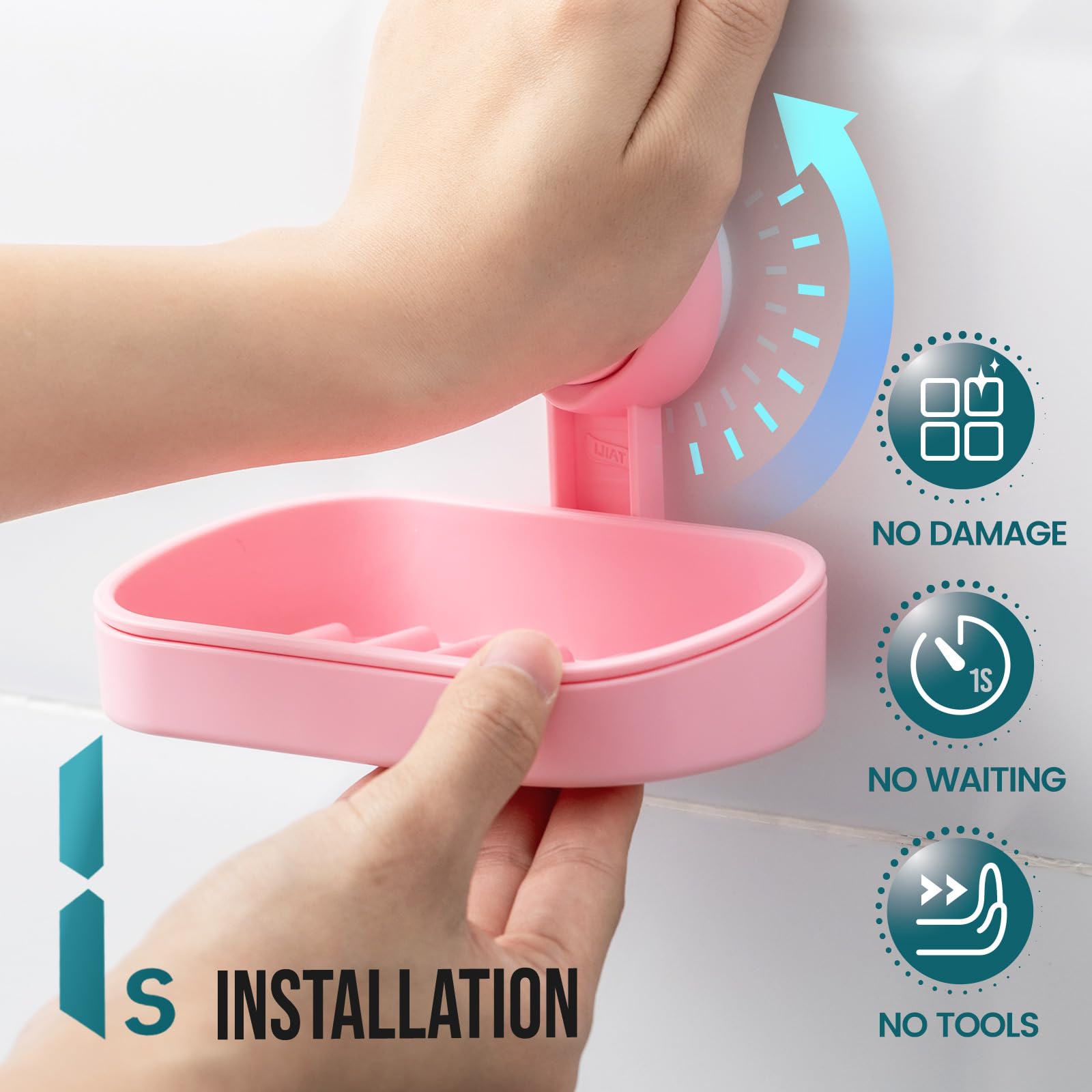 TAILI Suction Soap Dish for Shower 2 Pack, Max Hold 3 KG Shower Soap Holder for Bathroom Wall Mounted Sponge Tray, Drill-Free - Image 2
