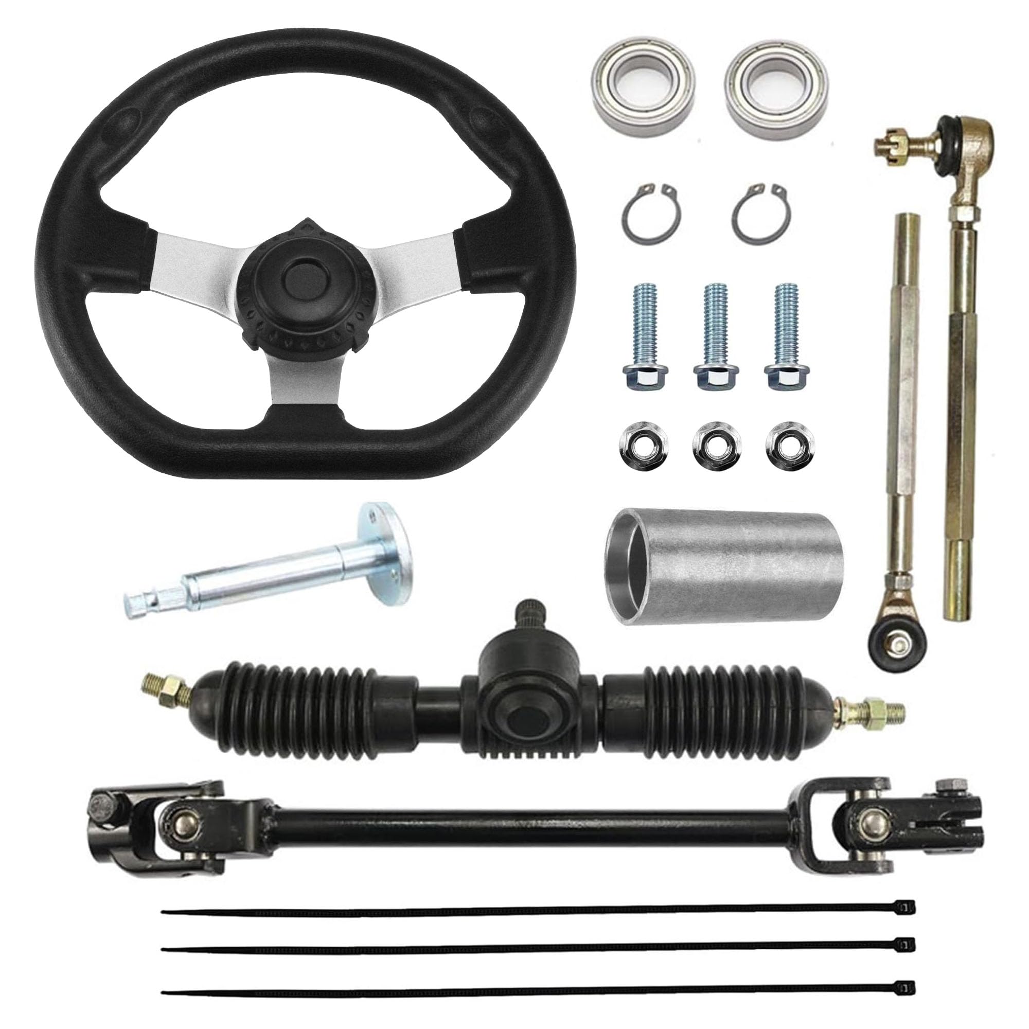 PRO BAT 270mm/10.6'' Steering Wheel Steel Kit 320mm/12.6'' Gear Rack Pinion Adjustable Shaft Set for 110cc Go Kart Golf Buggy UTV