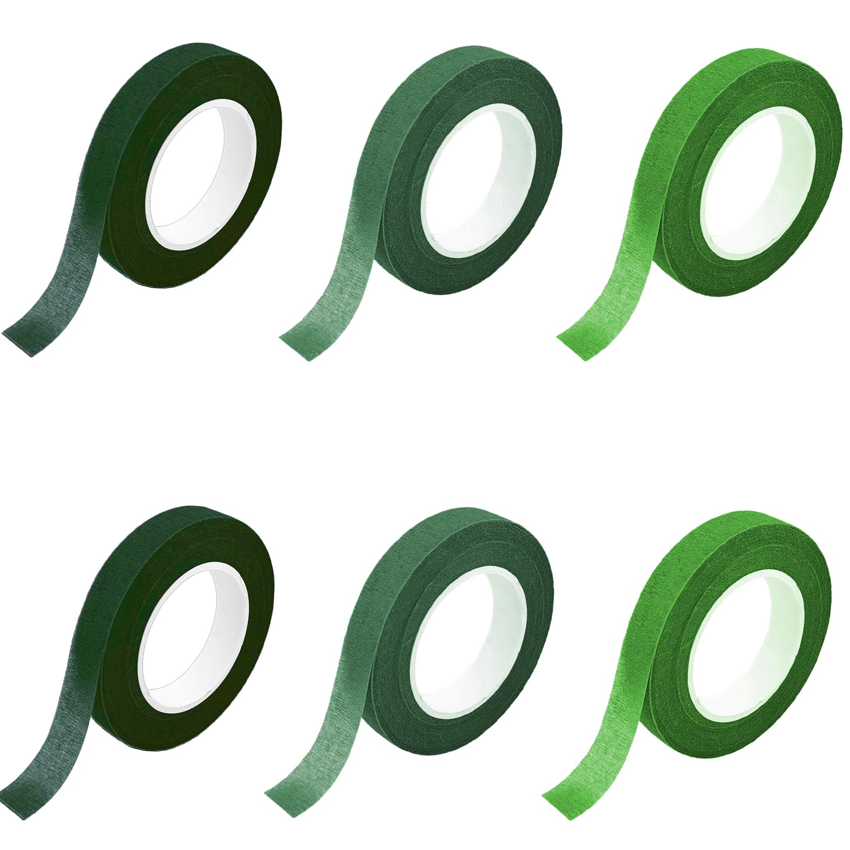 Qikaara 6 Rolls Florist Tape Green, 12 mm x 27 m Floral Tape for Bouquet Stem Wrapping, Flower Arrangement, Floral Crafts Supply and DIY Handcrafts (30 Yards/Roll, 3 Style Green)