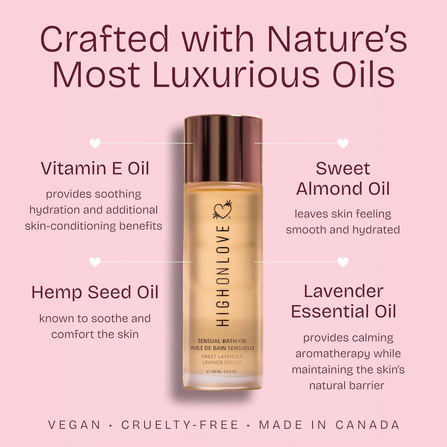 High On Love Bath Oil - Natural Bath & Body Oil Made with Nourishing Hemp Seed Oil and Soothing Lavender Oil - Calming Moisturizer for Tired, Sensitive Skin (100ml) - Image 3