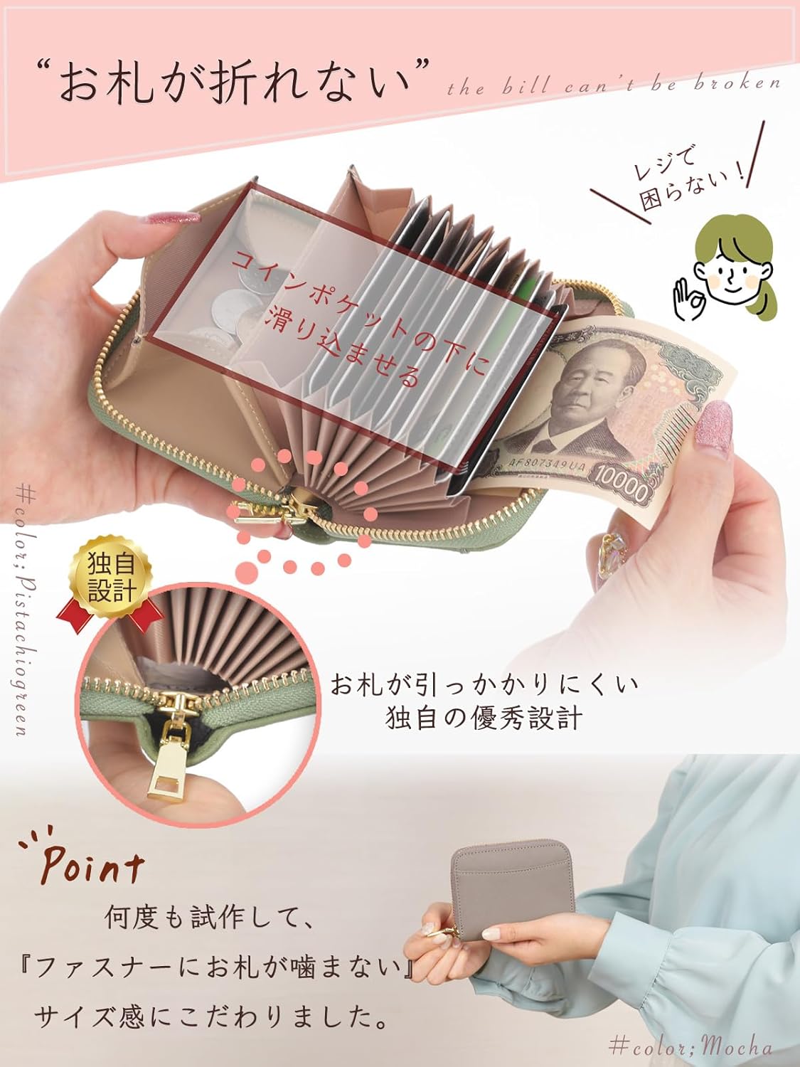 [honey&blue] ミニ財布 カードケース レディース お札が折れない 二つ折り財布 本革 YKKファスナー スキミング防止 (サックスブルー×グレー)