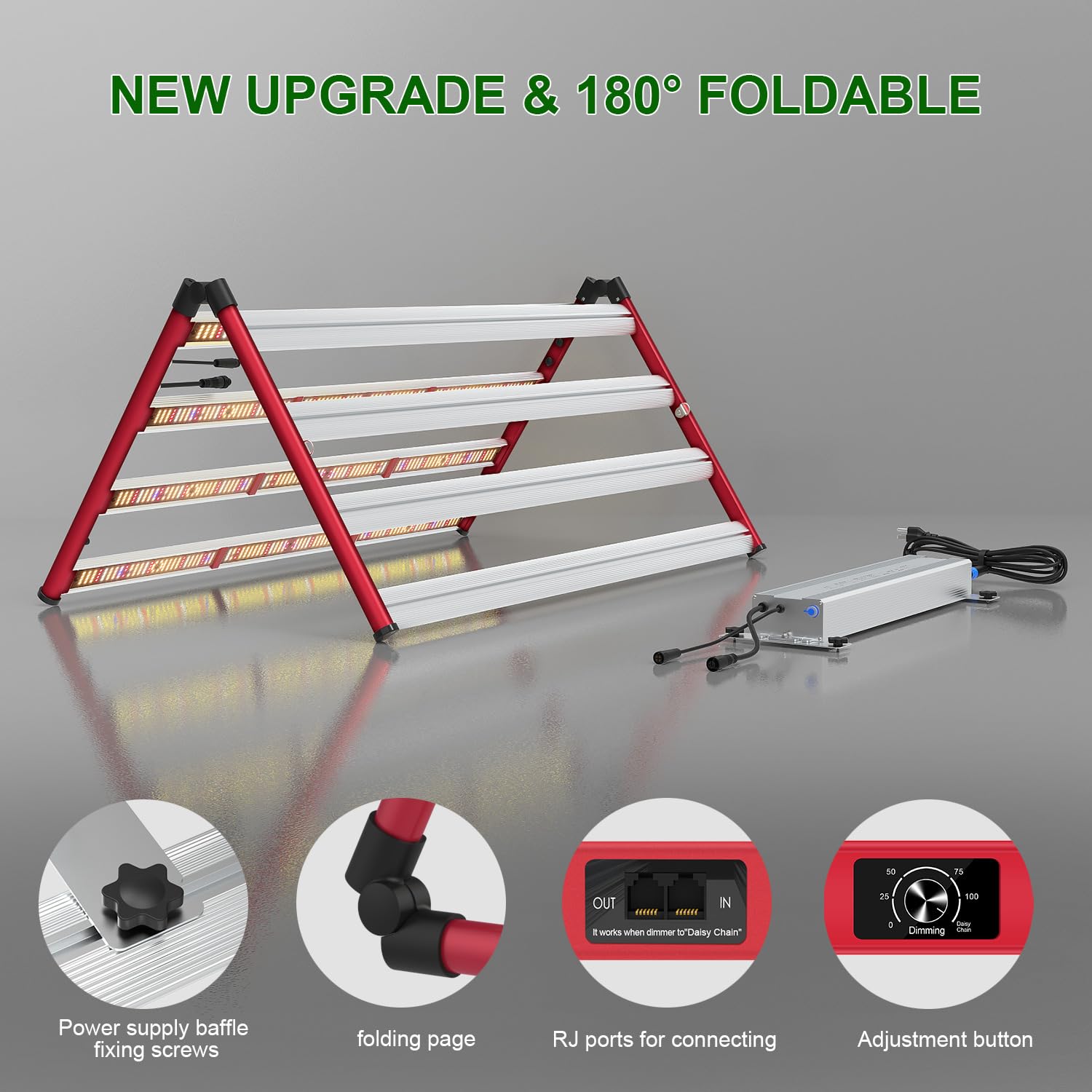 AGLEX 800W Luces de Cultivo, LED Grow Light Luz de Espectro Completo con UV IR, Enlace en Cadena Daisy, Estilo de Barra de Luz de Plantas Plegable y Regulable, Cobertura Central 6x6 pies