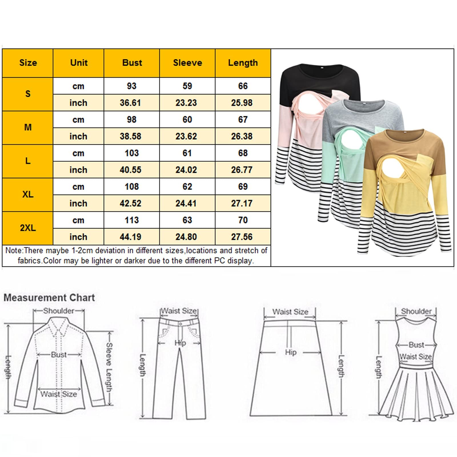 Veste d'hiver pour femme - Pull en tricot - Sweat à capuche - Manches y2 x k - Pour l'allaitement - T-shirt d'allaitement - Chemisier de grossesse avec imprimé rayé - Long chemisier de grossesse à