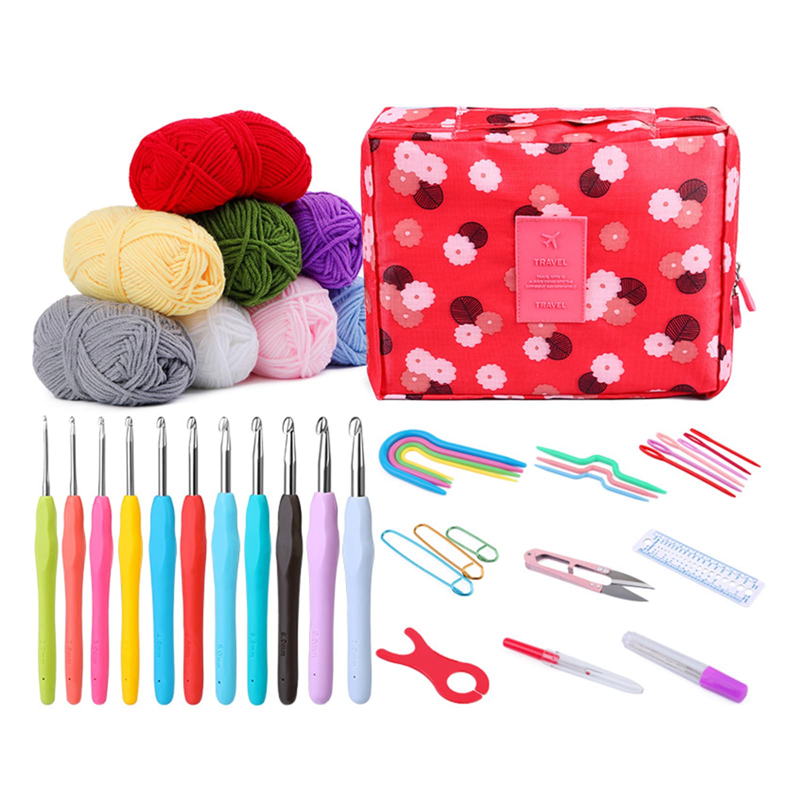 Kalttoy Set 1 Ergonomic Crochet Hook Set With Crochet Yarns Knitting Needle, Bag, Stitching Marker, Embroidery Scissor Hook Set