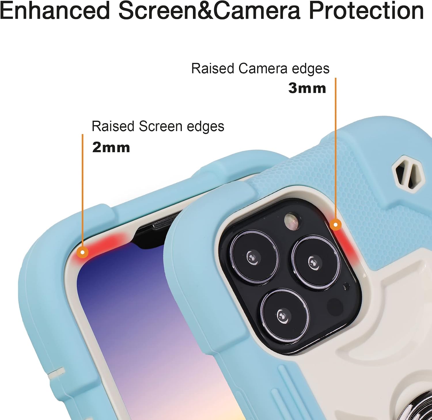XBO Compatible for iPhone 13 pro max Case with Stand, Heavy-Duty Military Grade Shockproof Phone Cover with Adjustable Ring Kickstand for iPhone 6.7 2021 Accessories - Sierra Blue