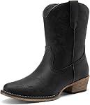 DREAM PAIRS Women's Cowboy Cowgirl Western Ankle Boots | square toe, booties, side zipper, 1.38-inch low heel, cushioned vegan leather, concert, music festival, casual, work