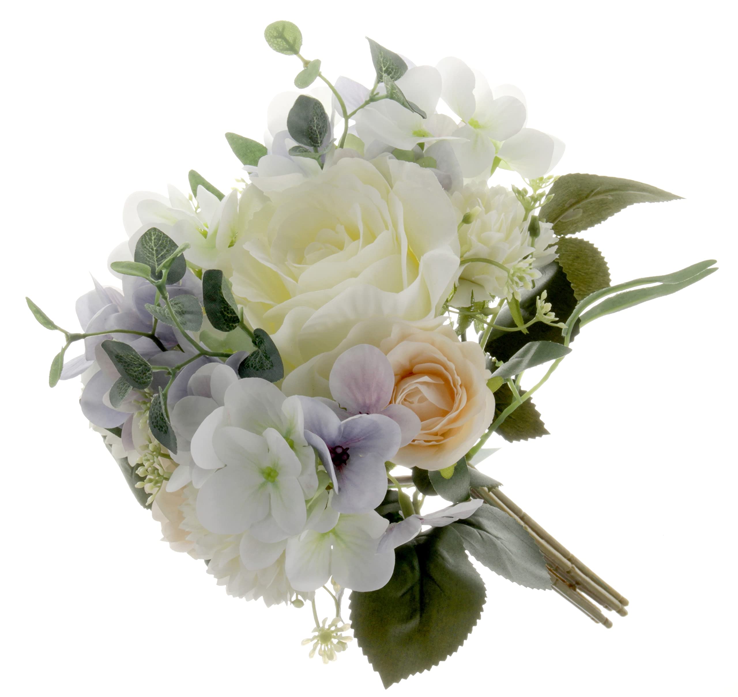 Corsage Creations Eucalyptus, Rose & Hydrangea Bush | Artificial Flower Mix in Cream & Purple | Realistic Silk Roses, Hydrangeas & Eucalyptus | Perfect for Bouquets, Centerpieces & Floral Décor (32cm)