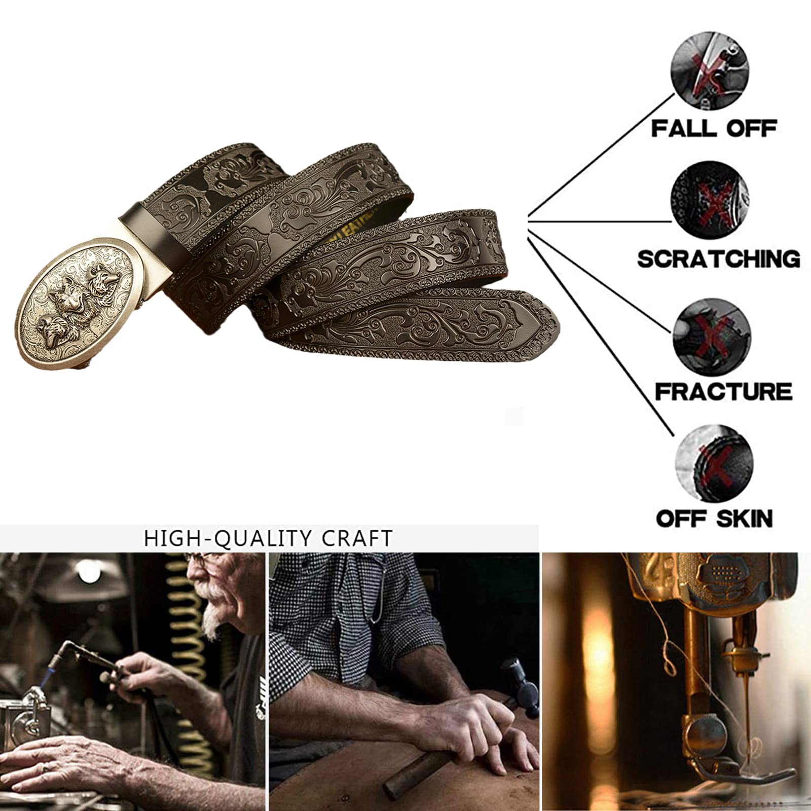 Cinturón De Vestir Cuero Con Trinquete, Hebilla Ovalada Plateada, Estilo Gótico Occidental, Deslizante Y Automático, For Hombre