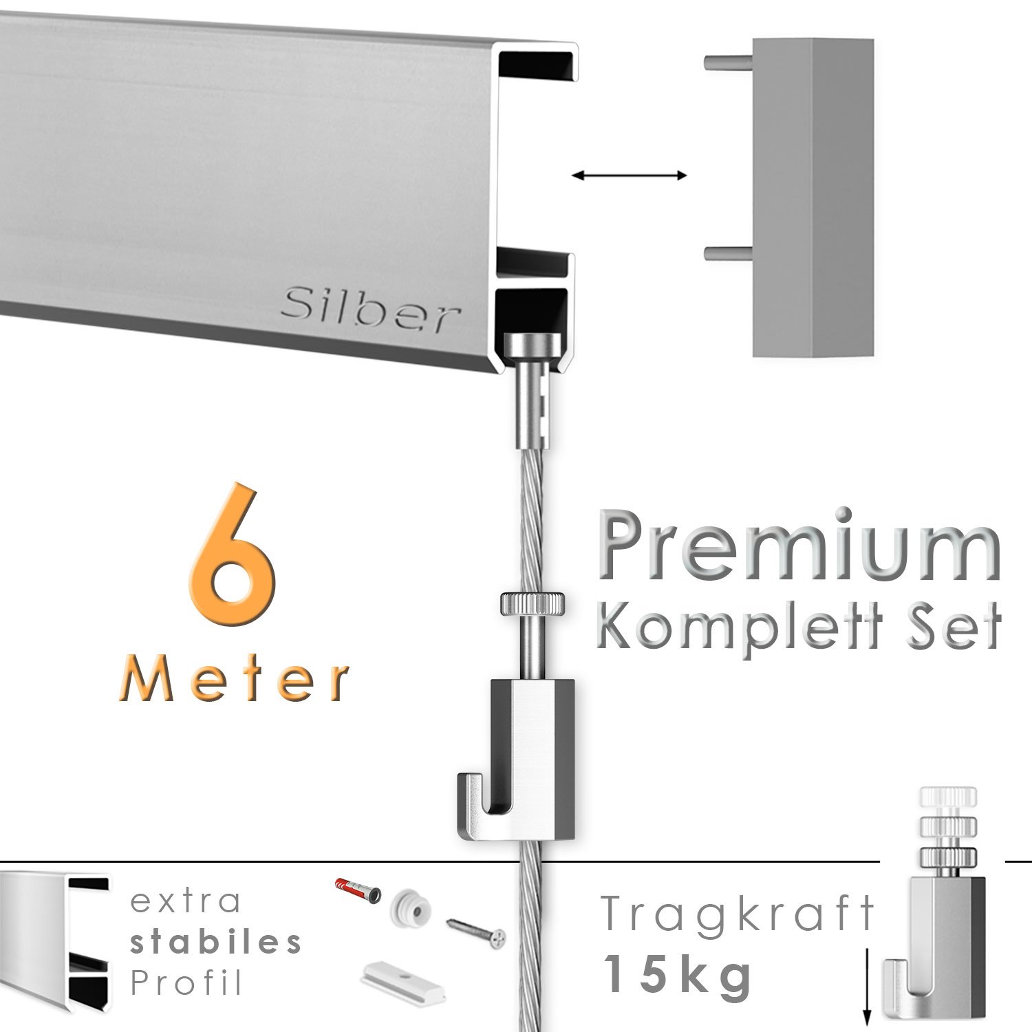 hang-it 6 Meter Premium Bilderschienen Galerieschienen - Komplett Set