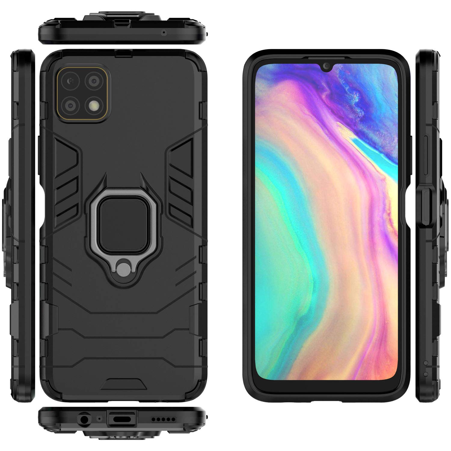 Custodia Huawei P30 con Anello Avizar - Protezione Totale Nero Matt