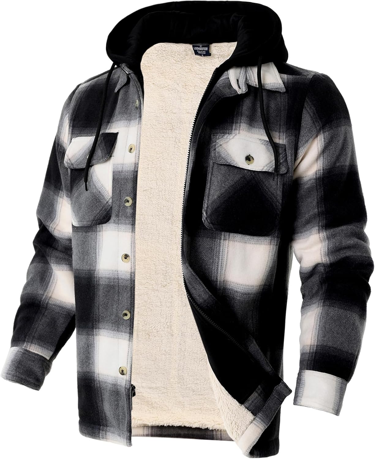 Facitisu Hoodies for Men Sherpa Lined Heavyweight Flannel Jackets Fleece Plaid Winter Warm Coats