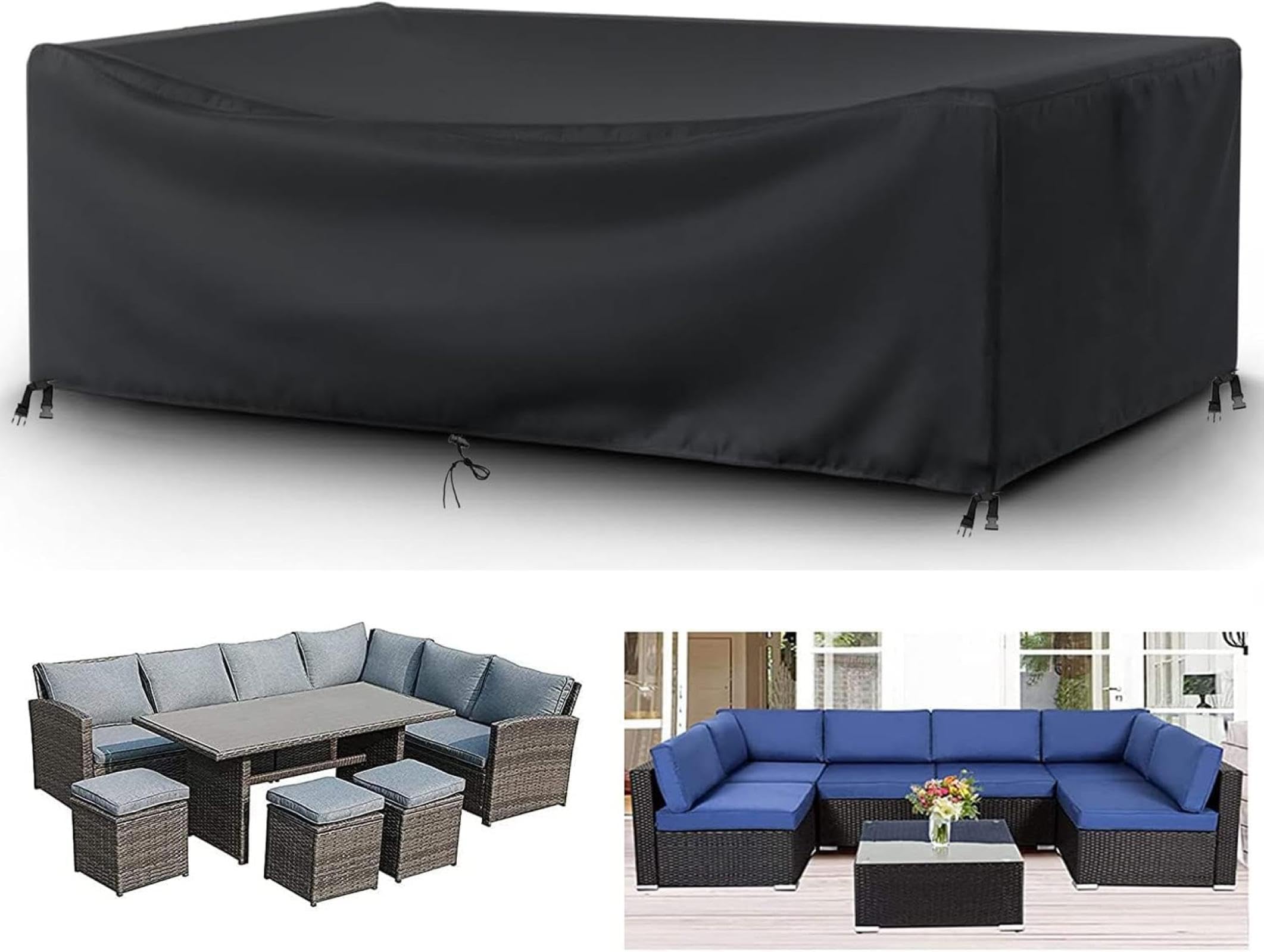 PEWFBS Upgrade Garden Furniture Covers,145x115x85cm(LxWxH) 420D Oxford Fabric Patio Table and Chair Set Covers Windproof Rectangle/Rectangular for Rattan Garden Table Chair Sofa