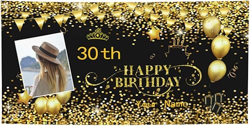 Cartel personalizado de feliz cumpleaños con fotonombre para mujeres, hombres, niños, fiesta de cumpleaños, suministros de decoración de interiores