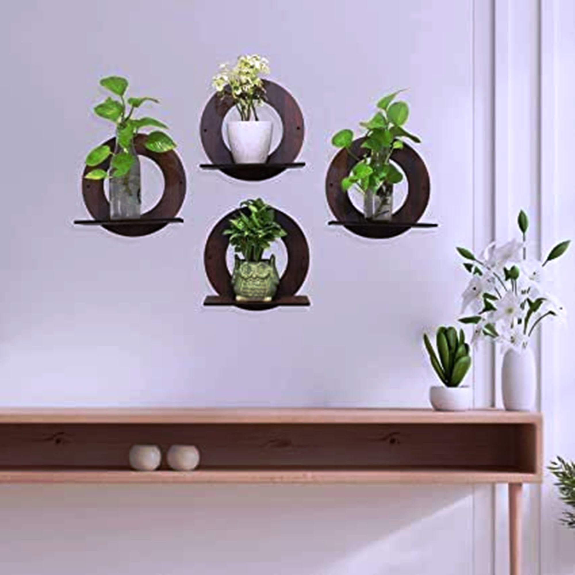 LALITA HANDICRAFT Engineered Wood Round Shape Plant Stand For Home Garden || Wooden Wall Hanging Plant Stand Set of 4 - Walnut Finish (B0CH6MN1MX) Amazon Price History, Amazon Price Tracker