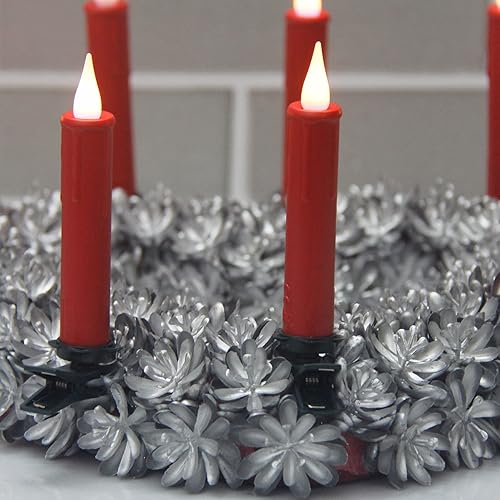 Miniatura 5 de Velas LED cónicas para árbol de Navidad con temporizador, control remoto y clips extraíbles, funciona con pilas, juego de 10 velas cónicas realistas