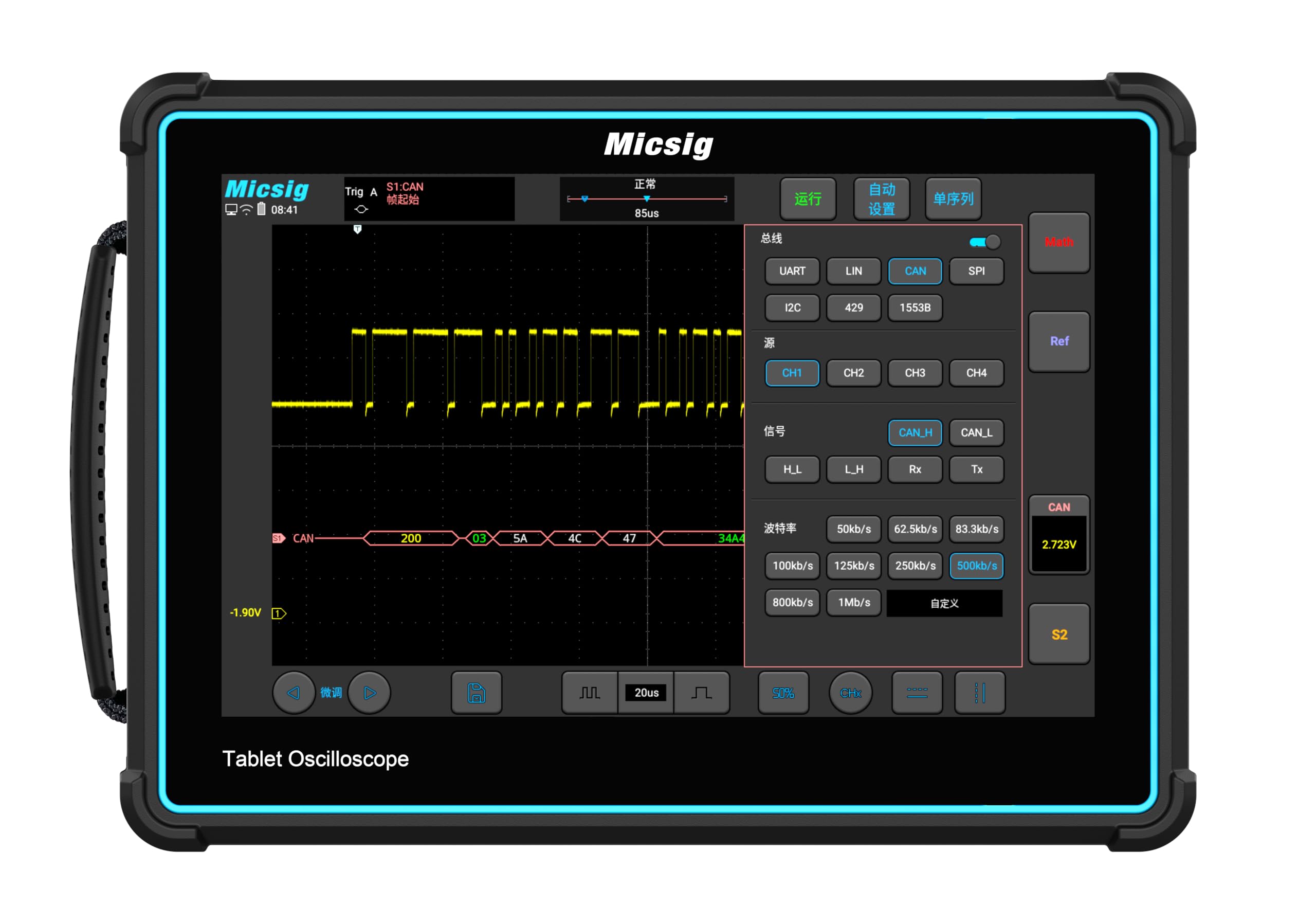 Oscilloscope tabletta Micsig Banda passante 200MHz Frequenza di campionamento 2GSa/s Profondità di memoria 220Mpts Canali analogici 2 (TO2002-Standard)