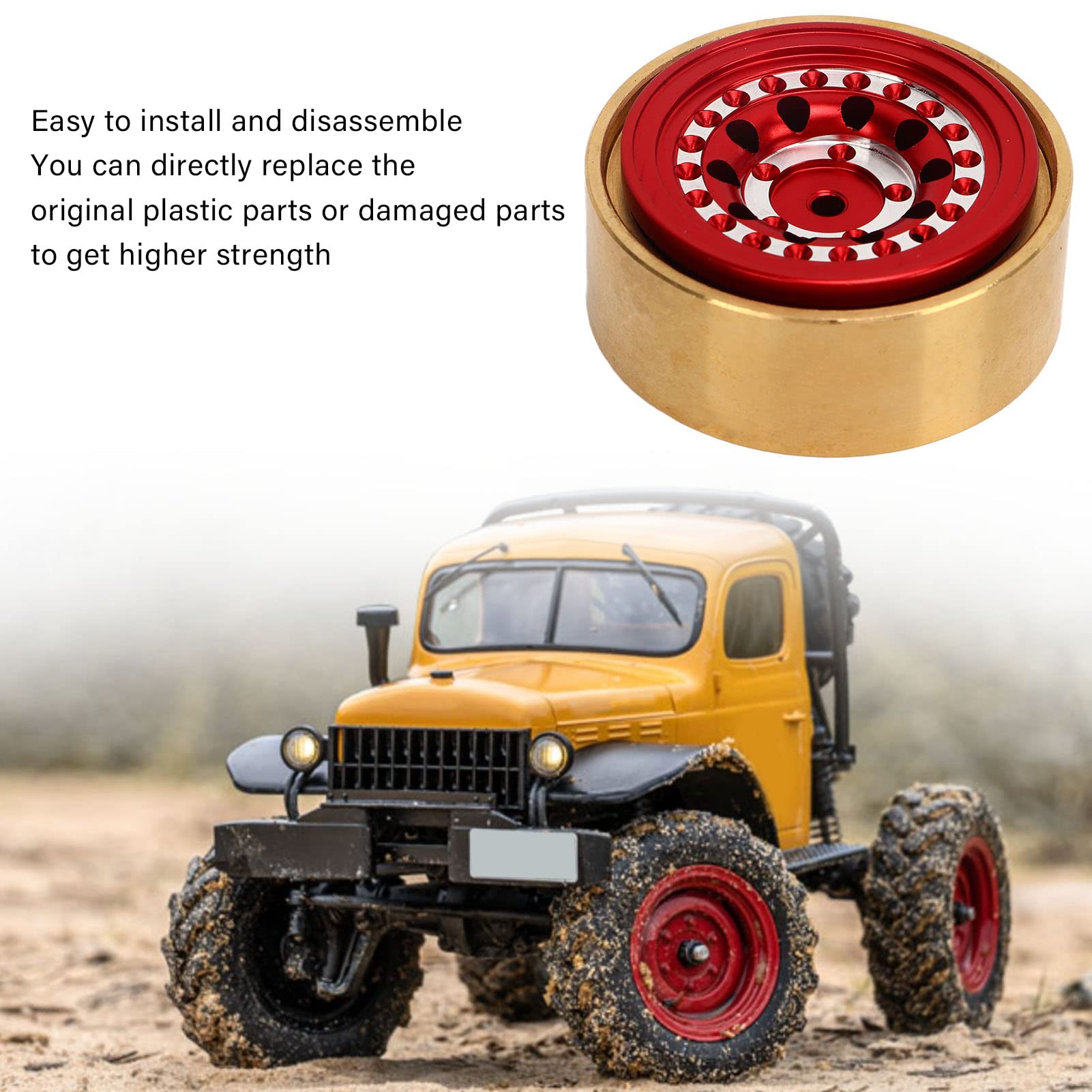 plplaaoo RC Beadlock Wheels Profesjonalny blok obciążnika koła ze stopu aluminium z mosiądzu do FMS FCX24 1/18 1/24 RC Car 4-częściowy zestaw z kluczem w zestawie (czerwony)