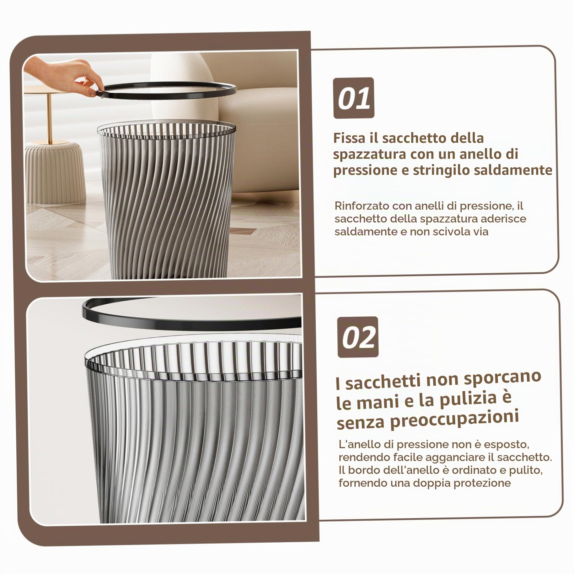 Cestino d'oro, Cestino da 8, 4x9, 8 Pollici per uffici con Anello di serraggio, Perfetto per Soggiorno, Camera da Letto, Bagno, immondizia Dorata, Bagno
