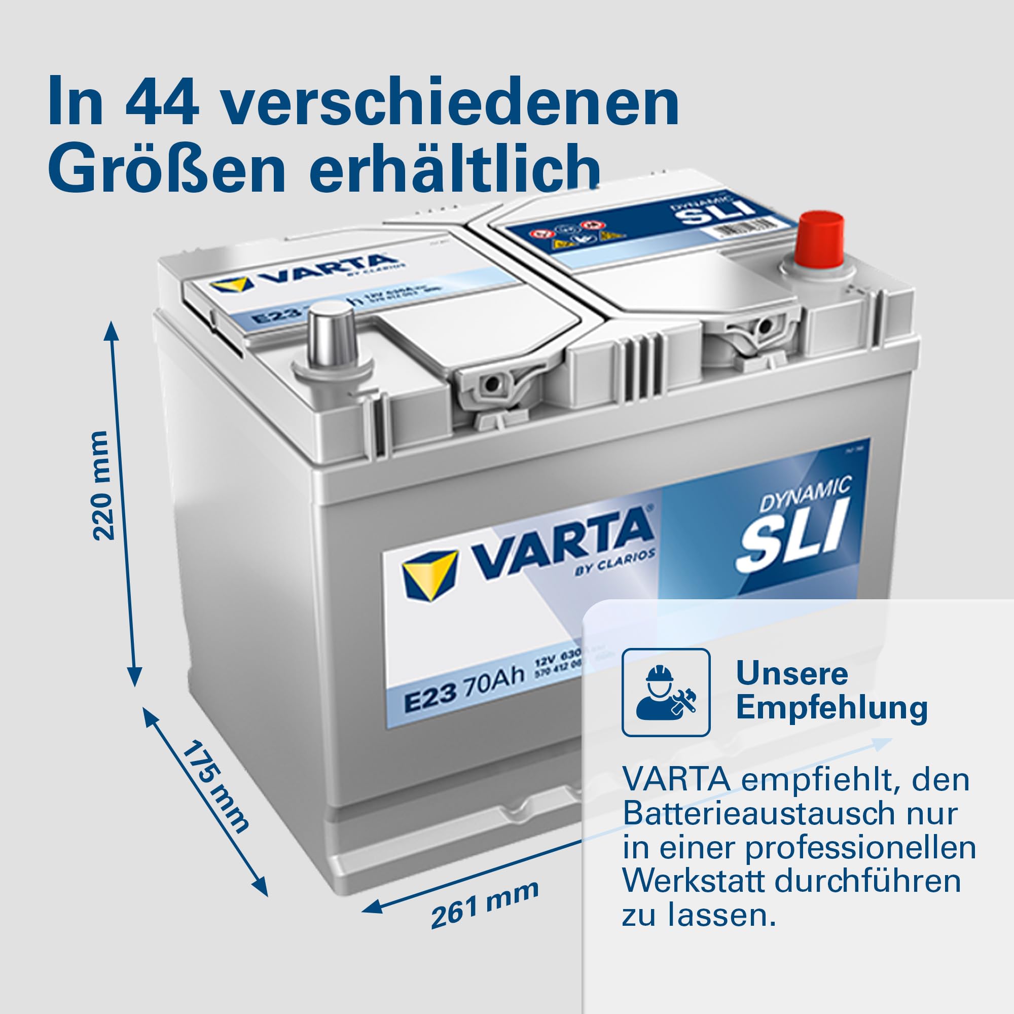 VARTA Automotive DYNAMIC SLI (E23) 12V 70Ah 630A - Nassbatterie KFZ mit Standardausstattung & ohne Start-Stopp System - Starterbatterie für einfachen Energiebedarf - Bleisäurebatterie wartungsfrei