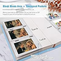 Vista 7 de Álbum de fotos para cámara Fujifilm Instax Mini, cubierta de cuero, 180 bolsillos, álbum de fotos de 2 x 3 con espacio de escritura para cámara Azul