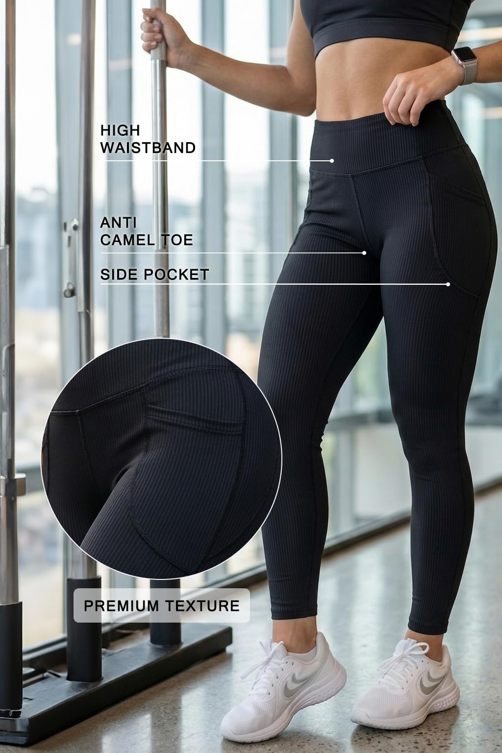 JUNEBERRY® Leggings sportivi da donna, in spandex testurizzato, elasticizzati, leggeri, comodi, per palestra, taglie dalla XS alla XL