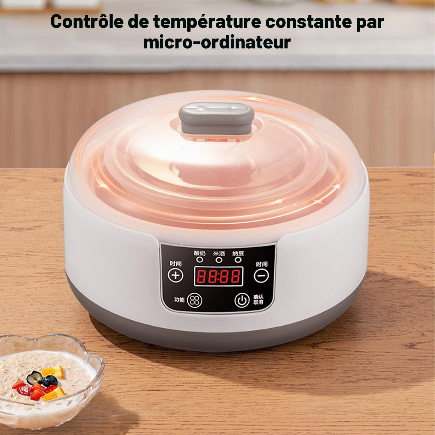 Yaourtière probiotique de 1200 ml, yaourtière probiotique 36 heures avec contrôle de la température, yaourtière avec 5 bocaux en verre pour yaourt grec, végétalien fait maison
