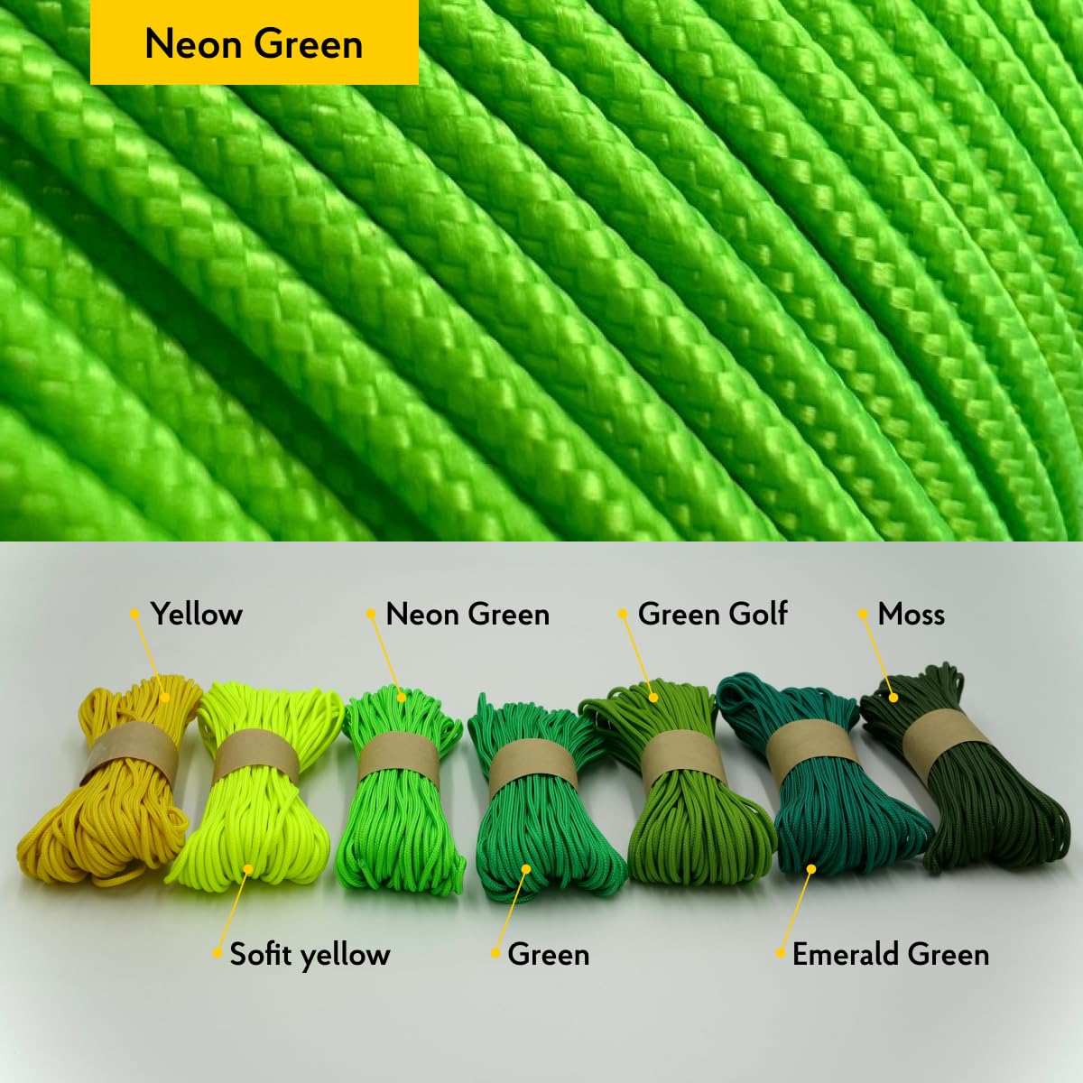 Cuerda de Nailon Paracord 275 de 2 mm, 100% Nailon, 3 Hebbras, 50 y 100 m