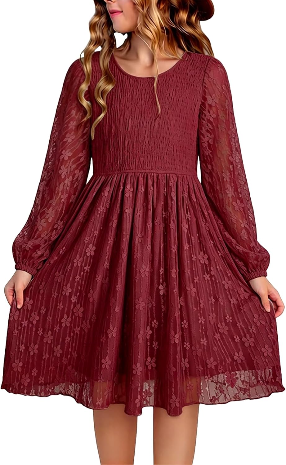 blibean Girls Fall Long Sleeve Lace Dresses Semi Formal Party Size 6-15Y