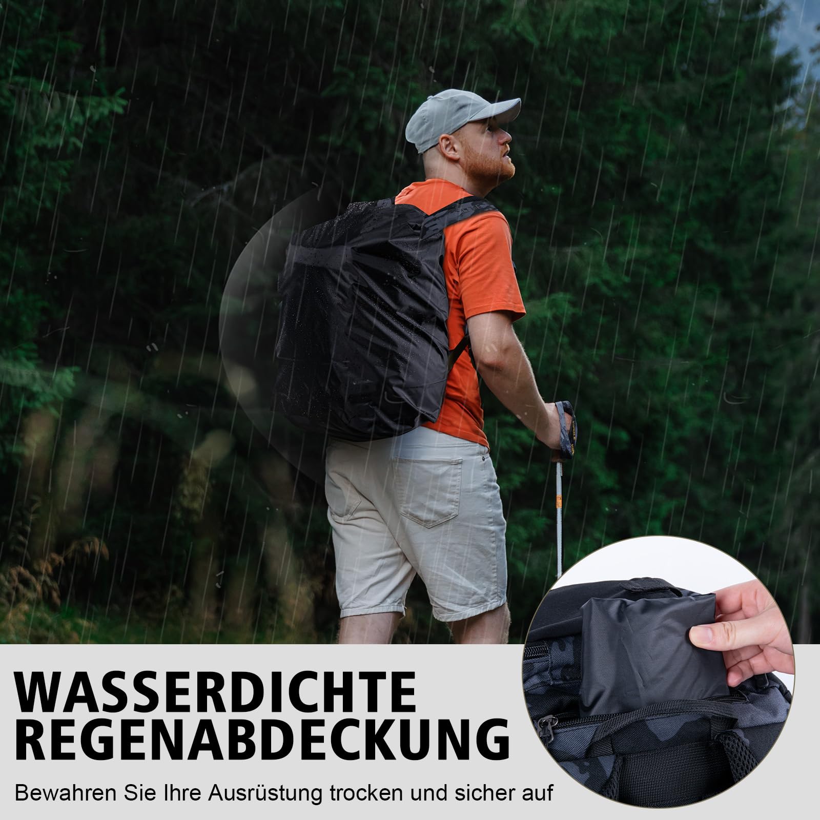 Goture Mochila de pesca con 4 cajas de cebo de pesca, mochila de 45 litros con dos soportes para cañas y protector de lluvia, tela Oxford 900D, bolsa impermeable para aparejos de pesca con