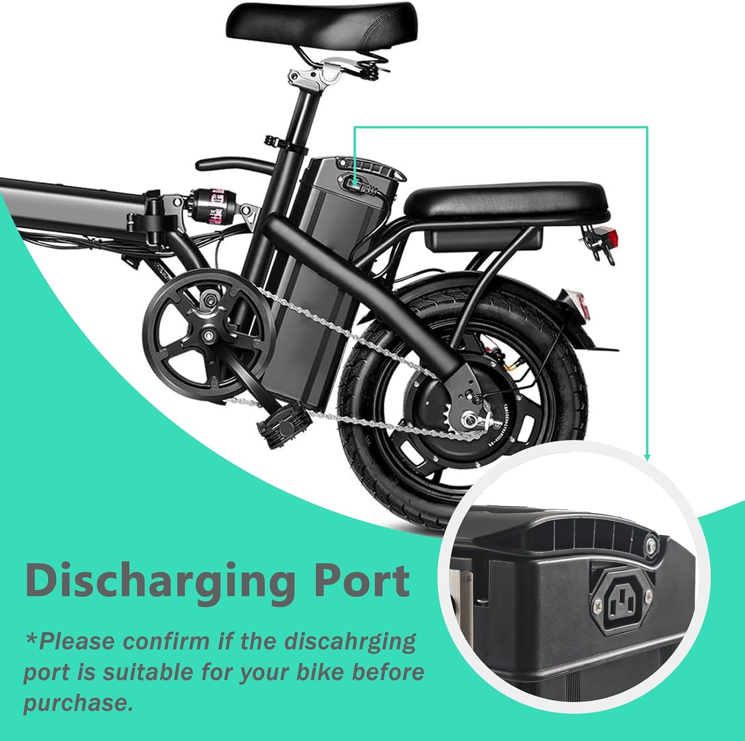 48V 20Ah Battery for Bike, Includes 2A Charger, Safe Lock for 100-1000W Motors, No Bottom Connection Port
