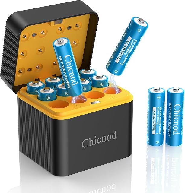 Rechargeable AA Lithium Batteries with Fast USB-C Charger, 12-Pack 4255 mWh 1.5V Constant Voltage for Blink Outdoor Camera, Xbox Controller, Flashlights – 2000+ Cycles