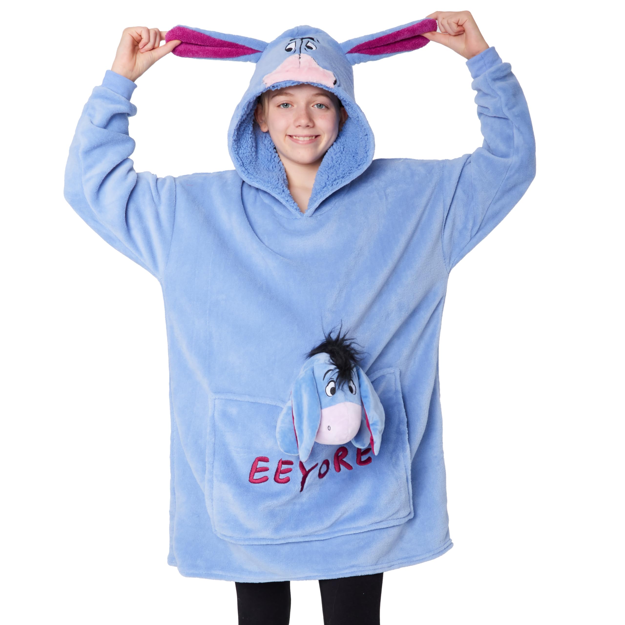 Disney Stitch Fleece Hoodie Blanket with Plushie for Kids Teenagers Eeyore Angel Minnie Mouse Kids Oversized Hoodie