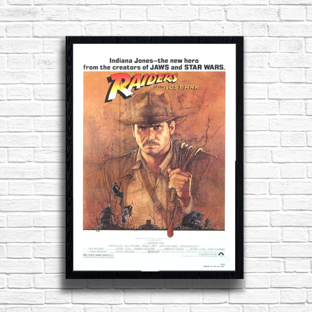 Indiana Jones Raiders of the Lost Ark, 80s Movie Print Vintage Nostalgic Film Poster, A4 A3 Size Frame Options, Home, Pub, Bar Decor Wall Art Print, House gift for movie lovers (A4 Framed (Black))