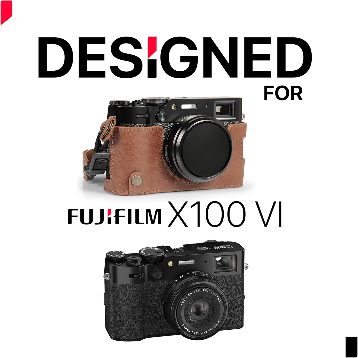 MegaGear Ever Ready Genuine Leather Half Camera Case Compatible with Fujifilm X100VI - Black - Image 2